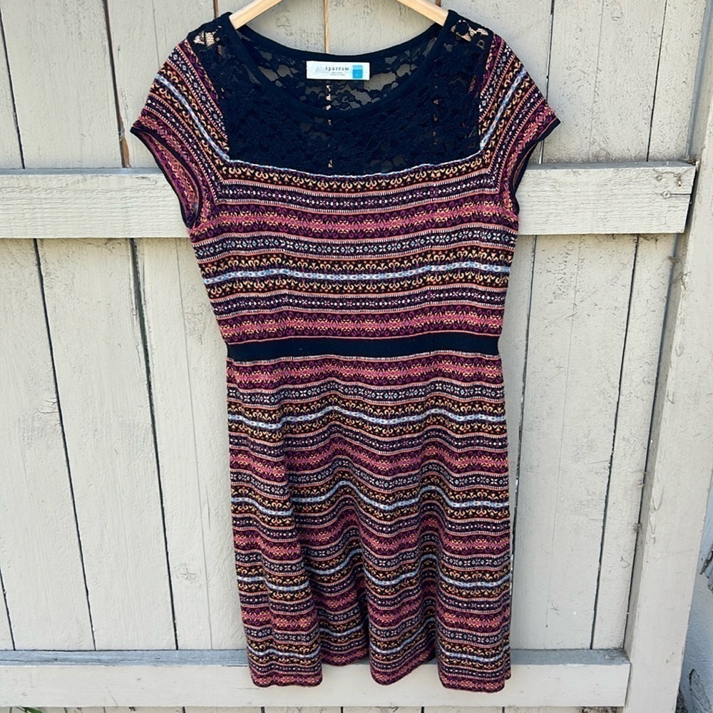 Antropologie Sparrow Knit Dress Bohemian Y2K Colorful Size Large